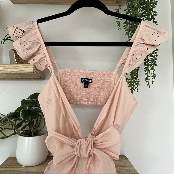 Express Embroidered Cotton Ruffle Mini Dress - Picture 3 of 8